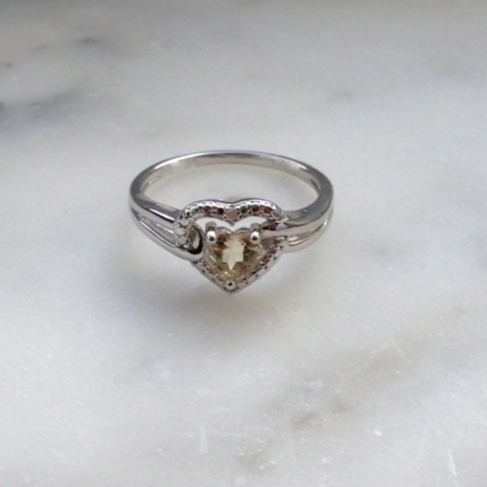 Genuine Diamond Lemon Quartz Heart Ring